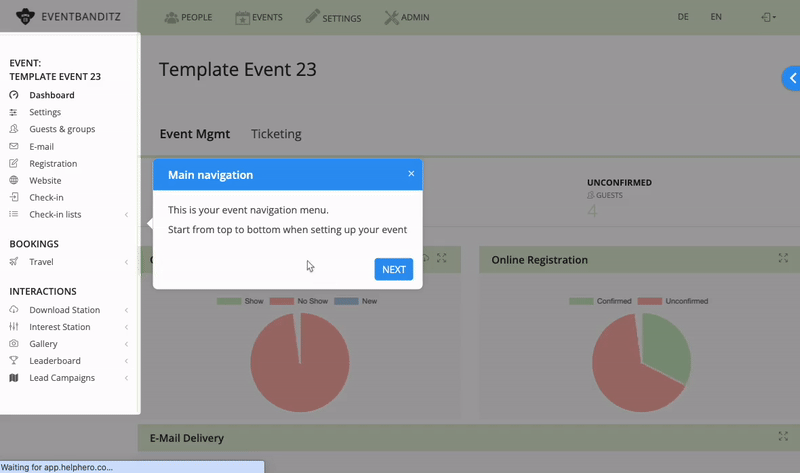 Event tool onboarding wizard